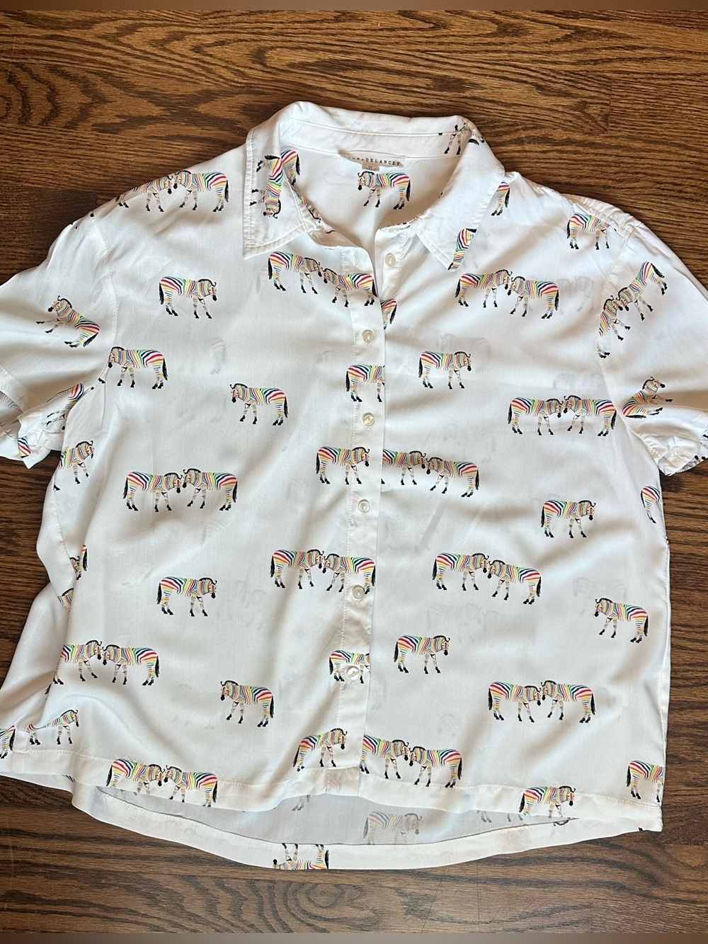 Jane and Delancey White Button-Down Shirt with Rainbow Zebra Print